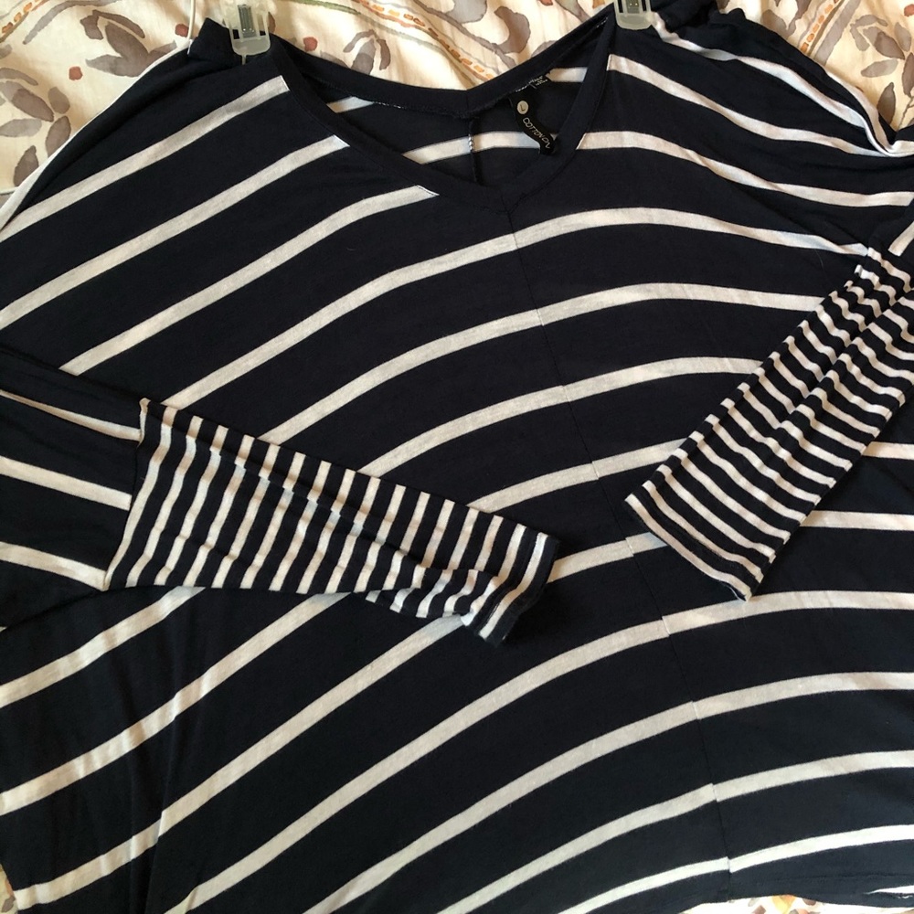 Navy blue/white striped off the shoulder sweater